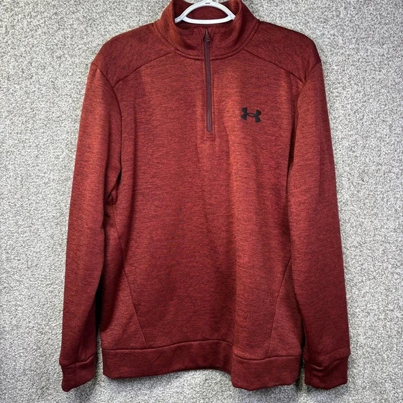 Under Armour Sweatshirt Lot of Two Mens Medium Red 1/4 Zip Fleece Pullover - Picture 2 of 8